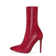 customized sexy girl 10.5cm heel snake print leather zip pointed toe sock ankle boots